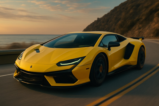 Lamborghini Revuelto on a scenic coastal highway