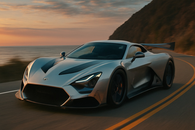 Zenvo Aurora speeding along a scenic coastal road