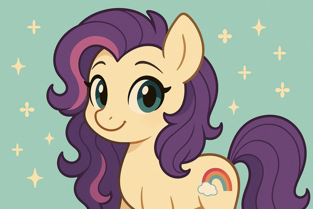 Custom MLP Picrew pony with purple mane and rainbow cutie mark.