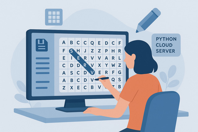 Person building a tech-themed wordsearch on a computer screen.