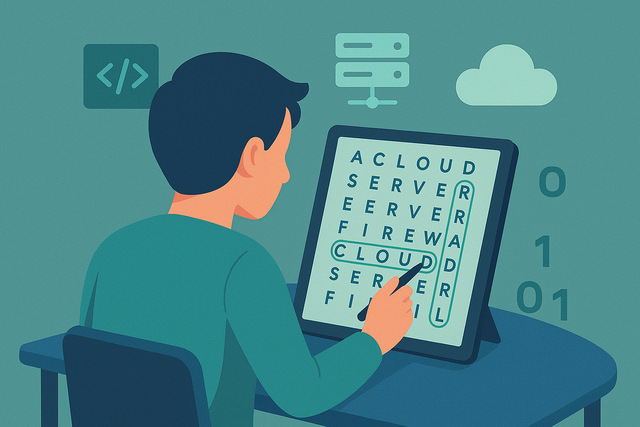 Person creating a custom IT wordsearch puzzle on a computer.