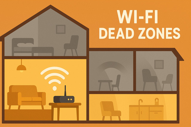 Wi-Fi dead zones inside a house with weak or no signal.