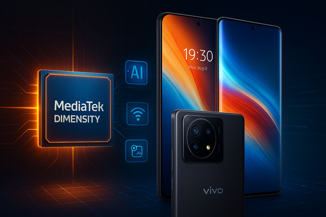 Vivo X200 Pro with MediaTek Dimensity chipset and AI-performance icons.