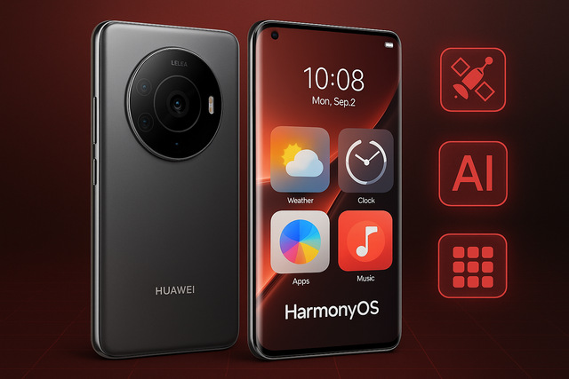 Huawei Mate 70 Pro with HarmonyOS and circular Leica camera module.