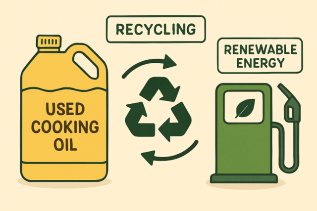 Used cooking oil being converted into renewable biodiesel energy.