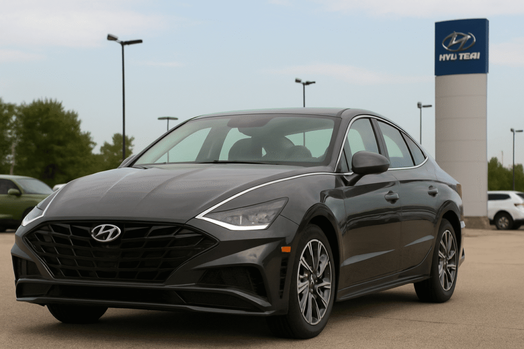 Hyundai sedan parked at dealership lot