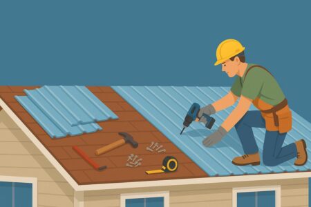 Metal roofing installation step-by-step on a house