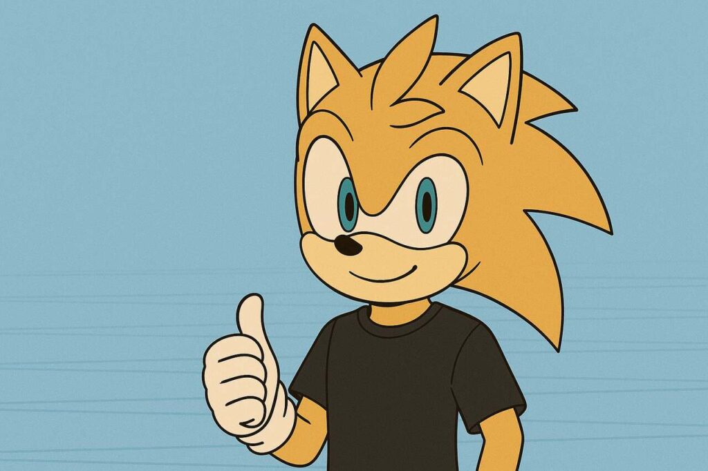 Alt Text: Custom Sonic OC with golden-orange fur giving a thumbs-up