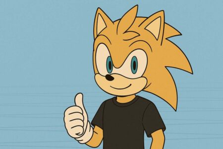 Alt Text: Custom Sonic OC with golden-orange fur giving a thumbs-up