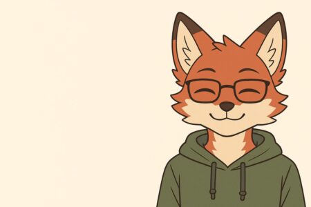Cartoon fox fursona in green hoodie with title text about Picrew fursona creation.