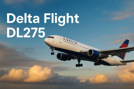 Headline image showing Delta Flight DL275 diversion news in bold text on dark background.