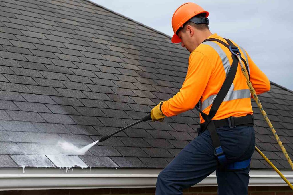 Professional roof shingle cleaning for durability