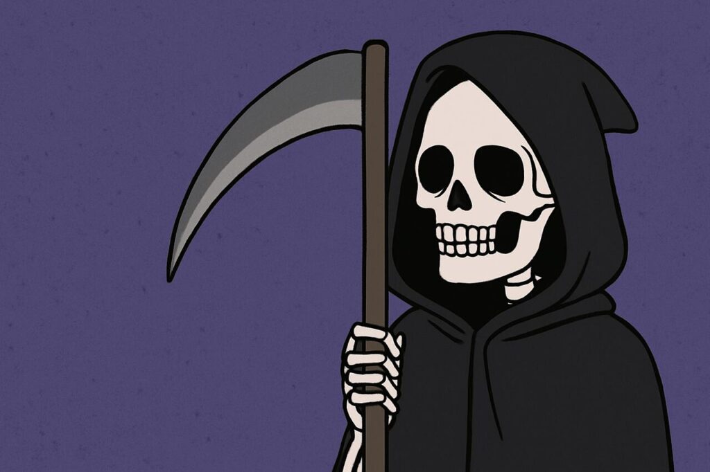 Grim Reaper Picrew Avatar Guide and Ideas You Can Make Now Grim Reaper Picrew-style avatar with scythe and hooded cloak