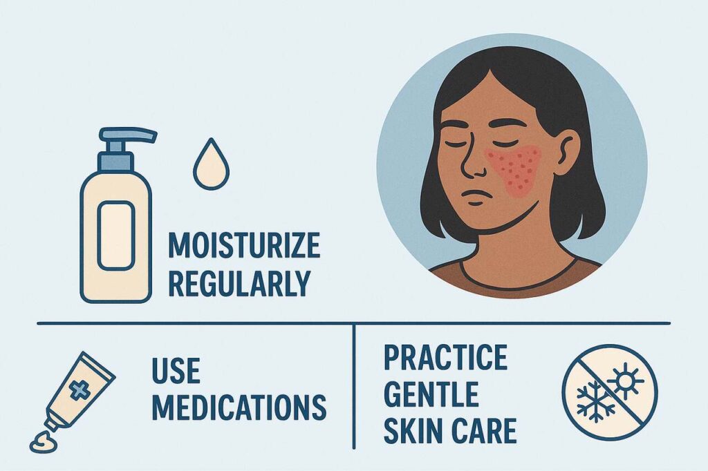 Skincare infographic for treating facial atopic dermatitis.