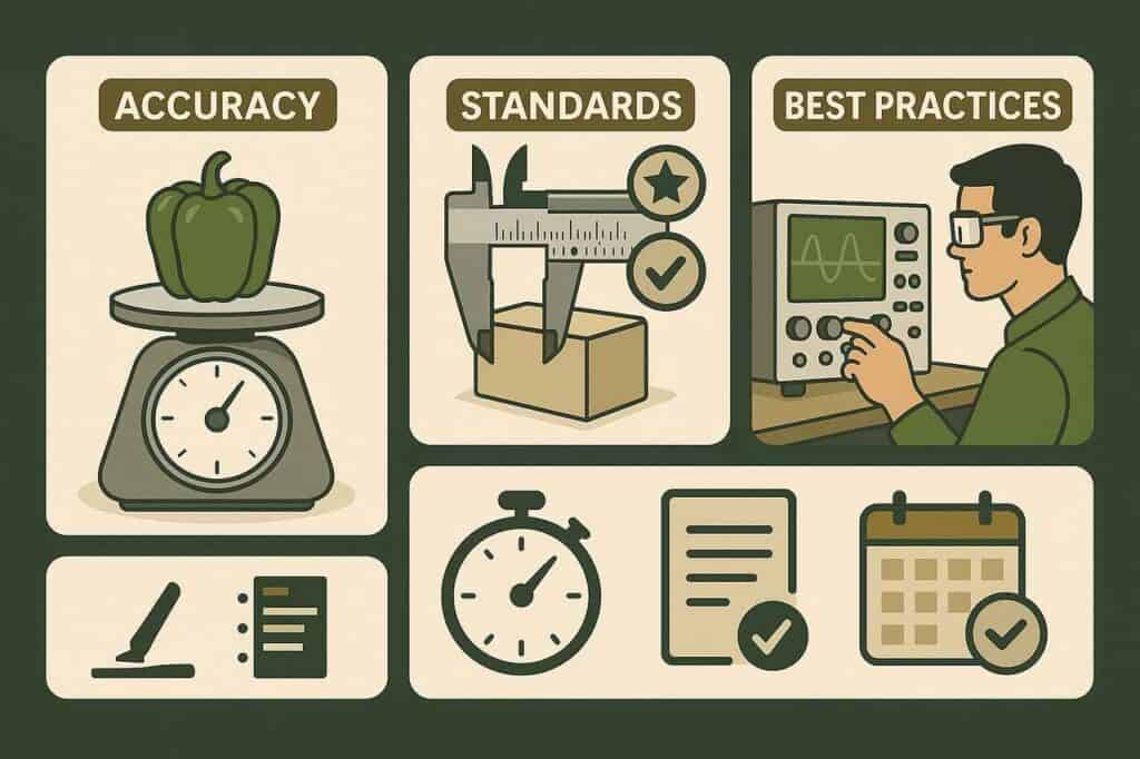 Calibration tools and checklists representing Kalibraatio accuracy and standards.