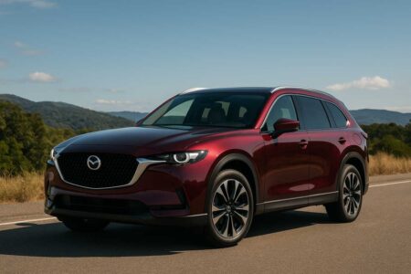 Mazda CX 90 hybrid luxury SUV on a scenic road