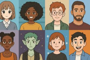 Various avatar styles from Picrew and alternatives shown in a colorful digital collage.