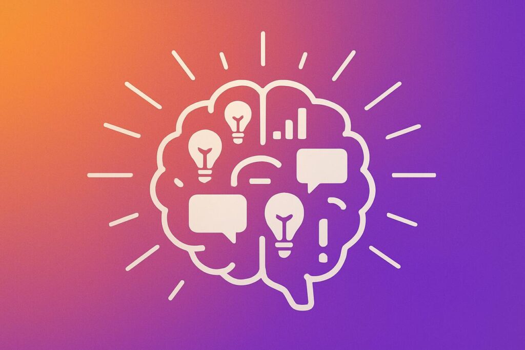 Illustration of a brain filled with icons representing clever daily facts.