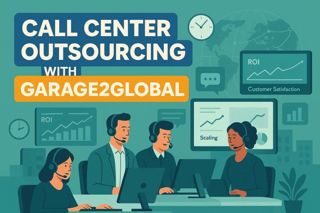 Call center agents with performance dashboards and global network map.