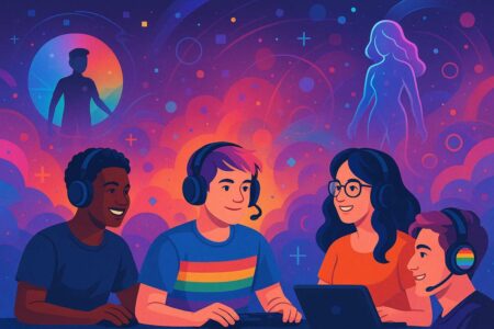Inclusive LGBTQ+ gamers in a vibrant digital gaming world.
