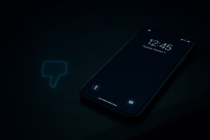 Dimly lit iPhone Air with low user activity and thumbs-down icon.