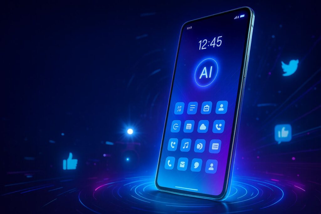 Futuristic Phone Air smartphone with AI interface and glowing design.