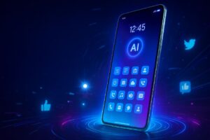 Futuristic Phone Air smartphone with AI interface and glowing design.