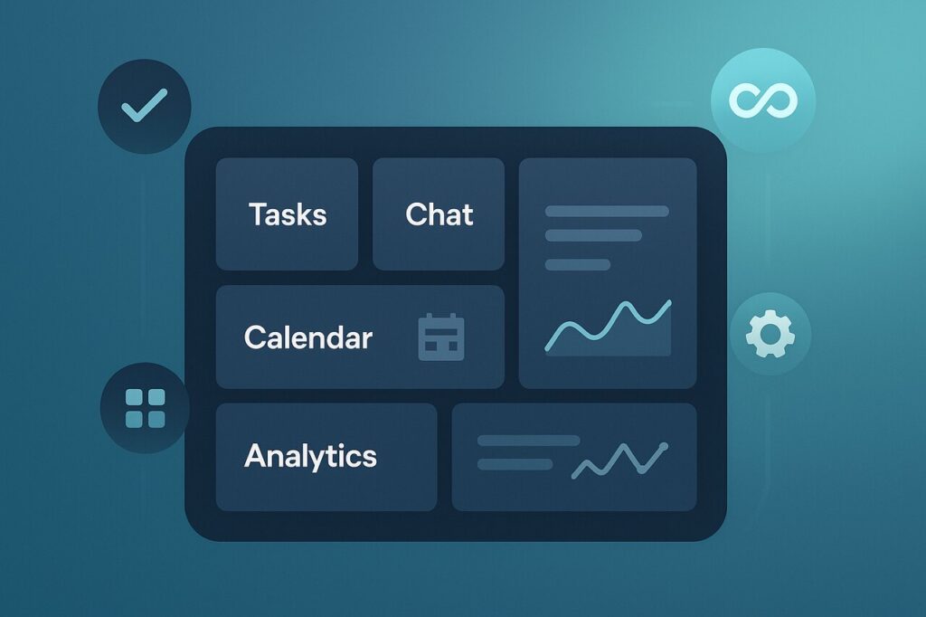 Modern dashboard with workspace tools for productivity and team collaboration.
