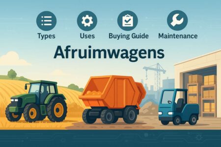 Afruimwagens for agriculture, construction, and logistics with category icons.