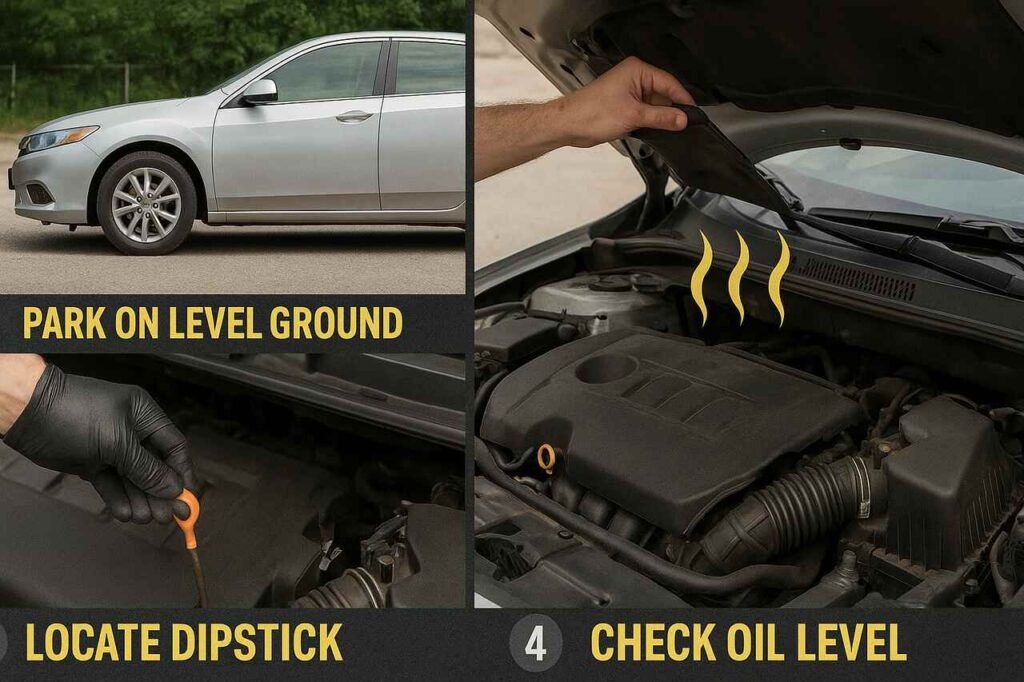 Realistic 4-step guide to check engine oil for better car performance.