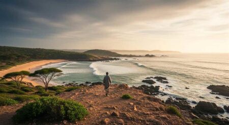 Cruise ship navigating between African jungle rivers and desert coasts