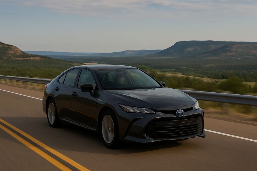 Toyota Prioritizes Hybrid Propulsion Over Full Electrification in U.S. Automotive Market Strategy Toyota hybrid car on U.S. highway representing shift from full EVs to hybrid focus
