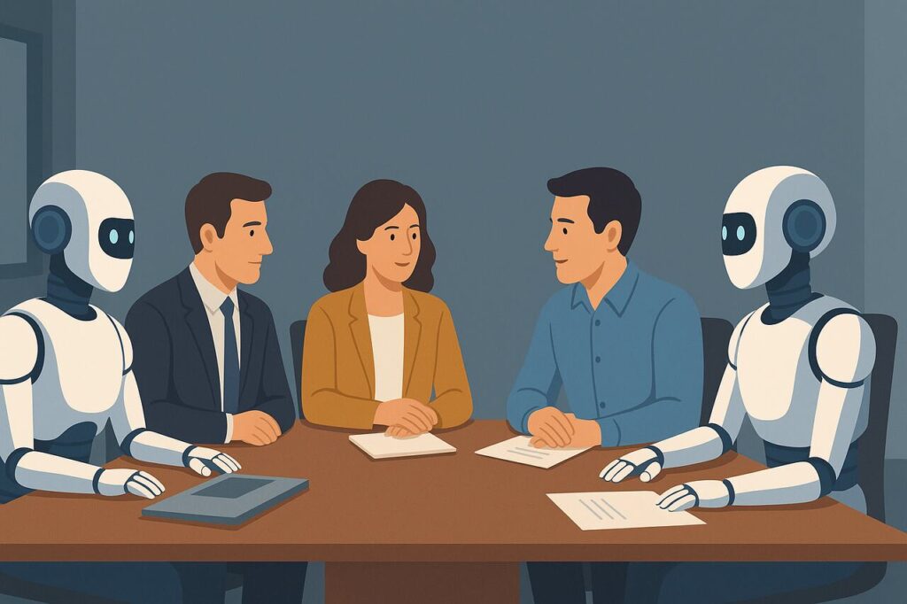 AI Agents Should Be Managed Like Human Workers, Experts Argue AI agents and humans collaborating at worktable in office