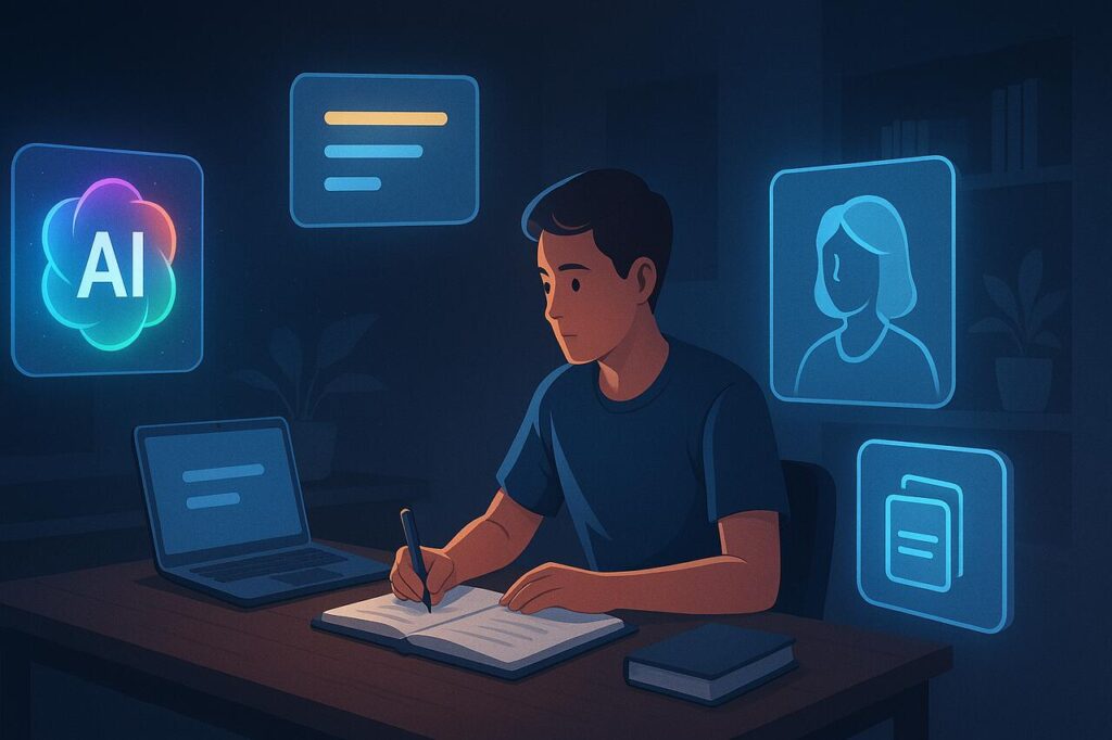 Student using AI study tools as StudyFetch alternatives in 2025.