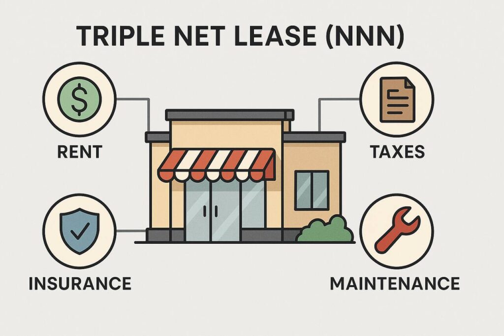 Triple Net Lease (NNN) Explained: How It Works, Pros and Cons, and Smart Investor Strategies Triple net lease breakdown on a commercial property diagram