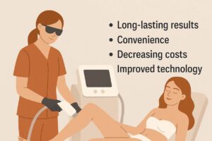 Woman receiving laser hair removal treatment in clinic setting.