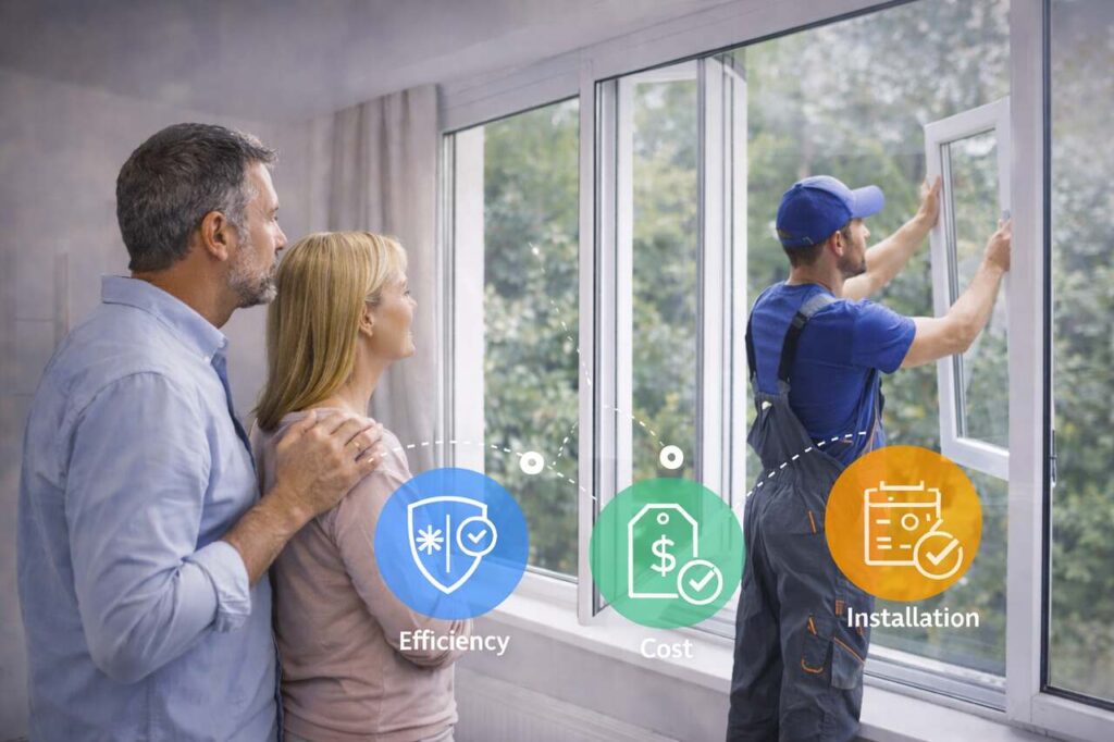 Homeowner evaluating replacement window options in a showroom.