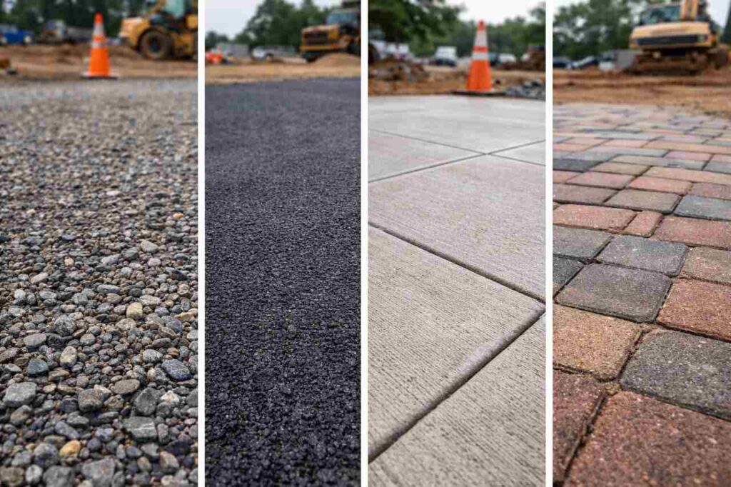 Engineer evaluating different pavement material options on site.