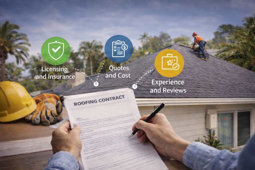 Homeowner discussing roofing options with contractor in Palm Beach Gardens.