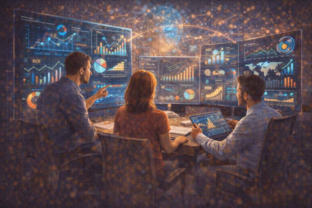 How Data-Driven Strategies Are Shaping Modern Marketing Team analyzing data dashboards to drive modern marketing strategy.