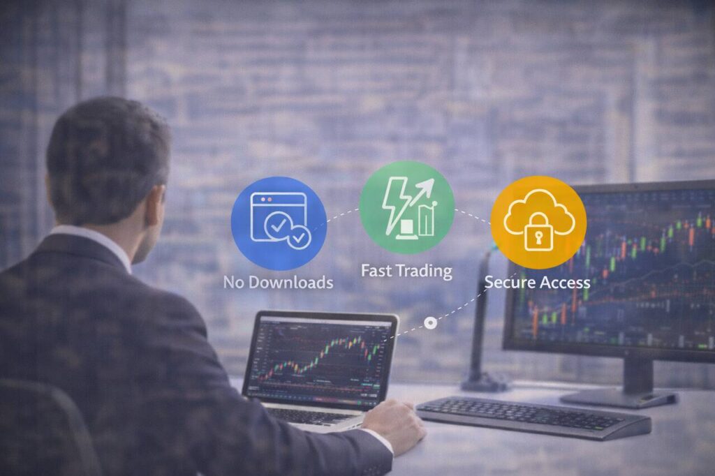 Trader using Altiryus.com’s browser-based platform without downloads.