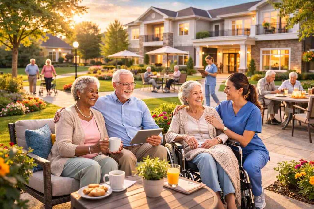 Assisted Senior Living Amenities: Comfort, Care, and Community Seniors enjoying community life at assisted living facility