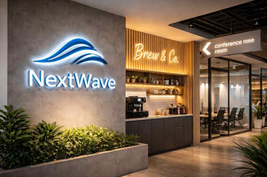 Creative Uses of Custom Signs for Modern Spaces Modern commercial interior featuring illuminated custom signage