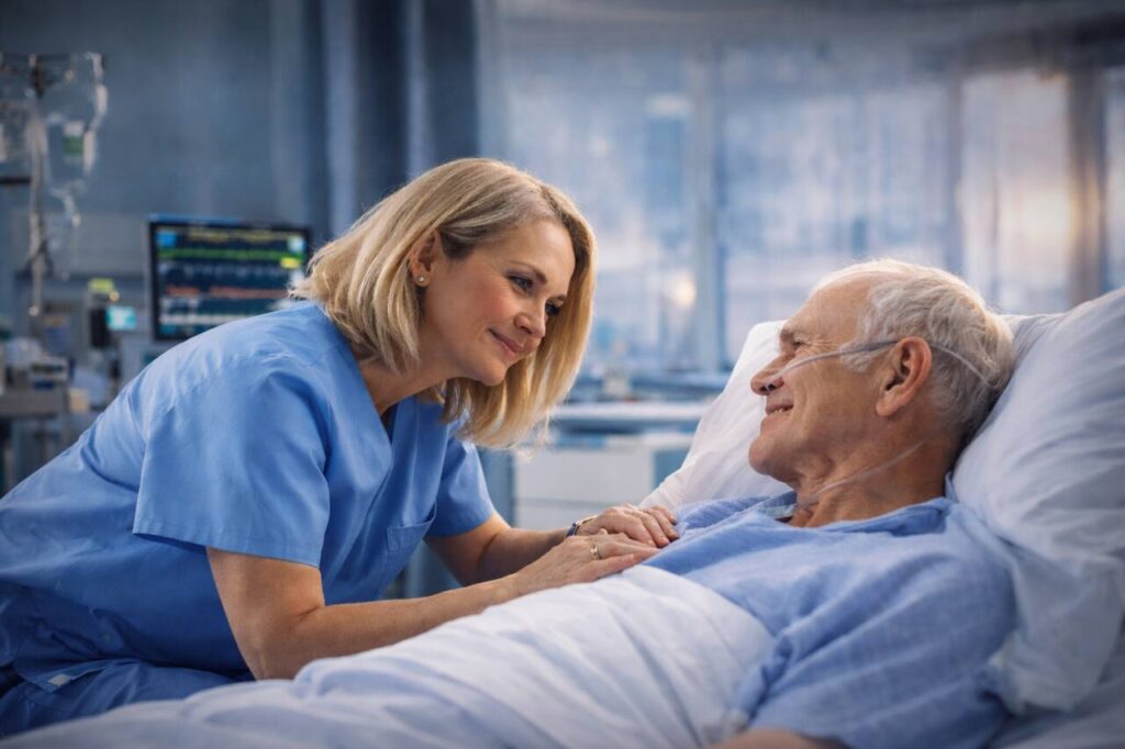 How Compassionate Care Enhances Quality of Life for Patients with Serious Illnesses Nurse providing compassionate care to patient with family nearby