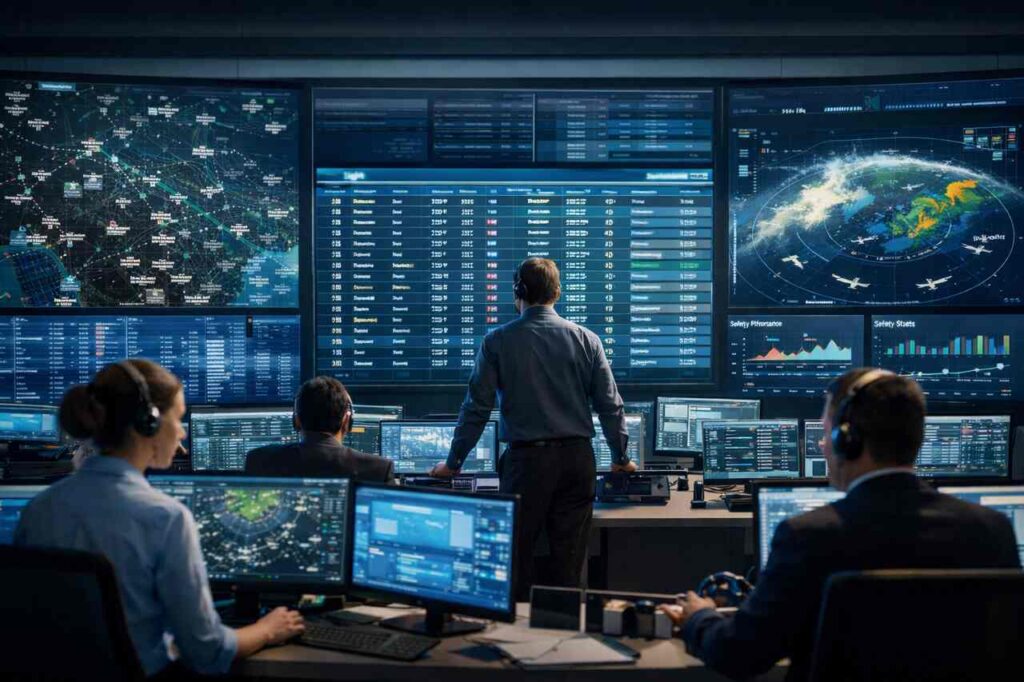 Flight operations control center with real-time aircraft data