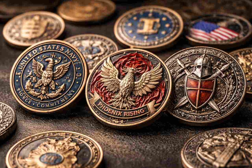 The Art and Symbolism Behind Custom 3D Coins Intricately engraved custom 3D coins with raised symbolic details