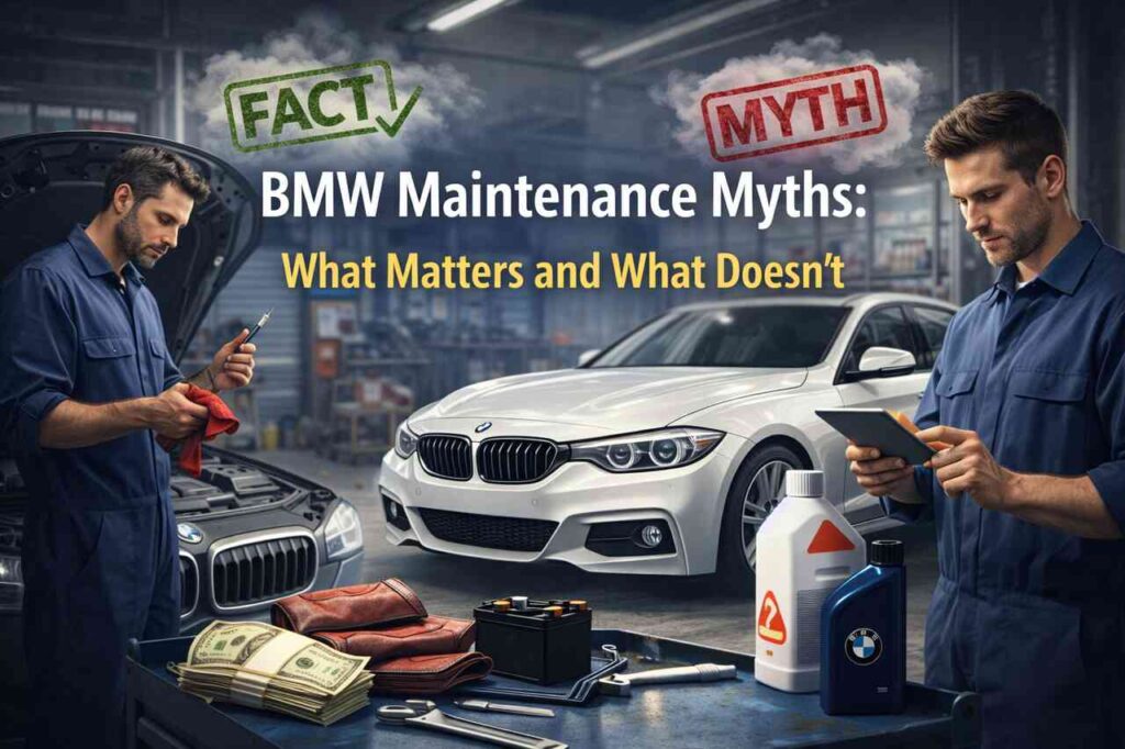 BMW maintenance myths mechanic inspecting BMW car