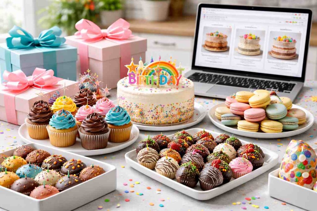 Easy Birthday Treats You Can Find Online As A Last-Minute Resort Assorted online birthday treats with cupcakes and gift boxes