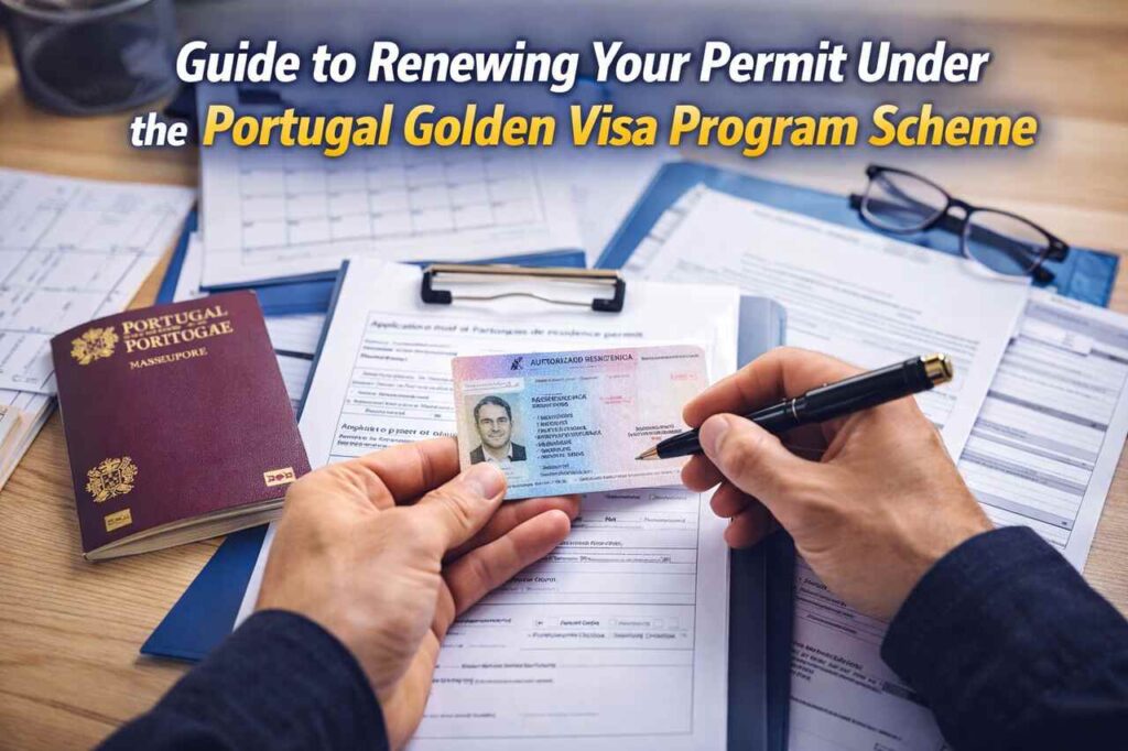Guide to Renewing Your Permit Under the Portugal Golden Visa Program Scheme Portugal Golden Visa permit renewal documents and passport.