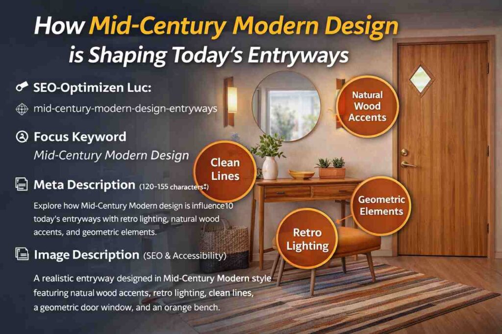 Mid-Century Modern entryway design with clean lines and wood accents